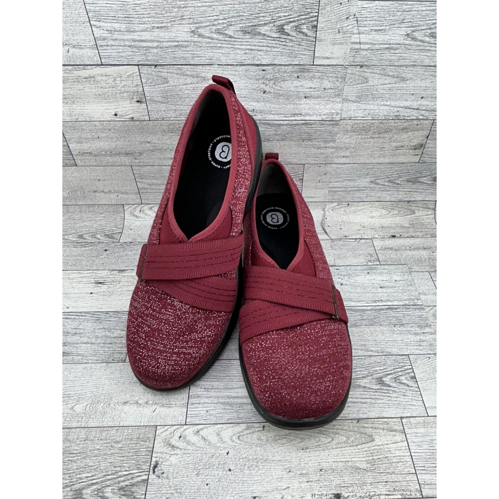 Bzees Niche III Burgundy Shimmer Slip On Loafers Women Sz 9.5M Washable Comfort